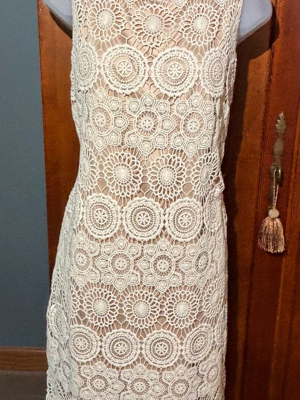 Eliza J Cream Crochet Lace Midi Dress